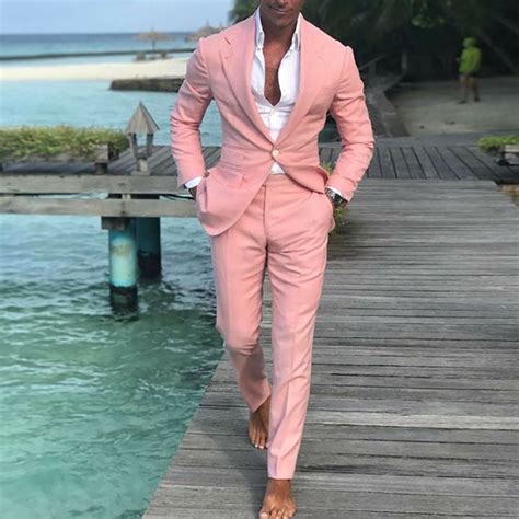 2018 beach men suit casual pink groom wearing summer suits for wedding