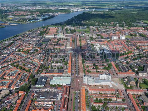 aerial view ijmuiden lange nieuwstraat    marktplein  merwedestraat