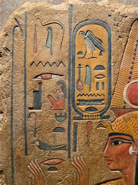 Egyptian Art Sculpture Painted Relief Carving Of Queen