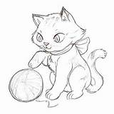 Yarn Ball Cat Drawing Coloring Pages Kitten Tattoo Cartoon Color Chasing Animal Cats Printable Cute Cartoons Tattoos Getdrawings sketch template