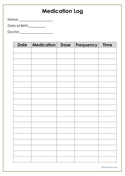 printable medication log sheet  printable