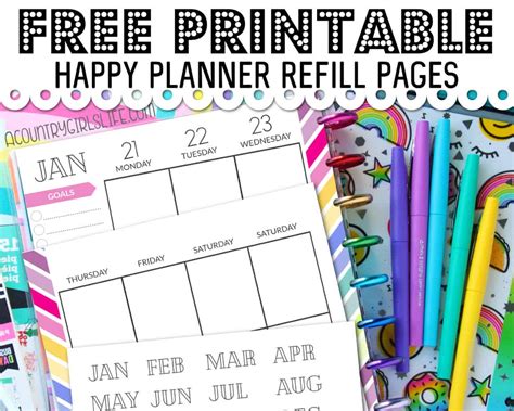 calendars planners big happy planner  printable insert happy
