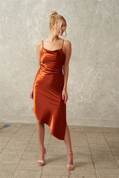 Silk Satin Dress Burnt Orange Dress Bridesmaid Dress Etsy