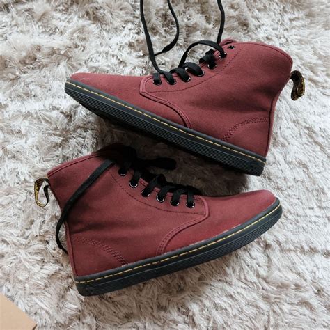 dr martens shoreditch red canvas high tops size  depop canvas boots sneakers fashion