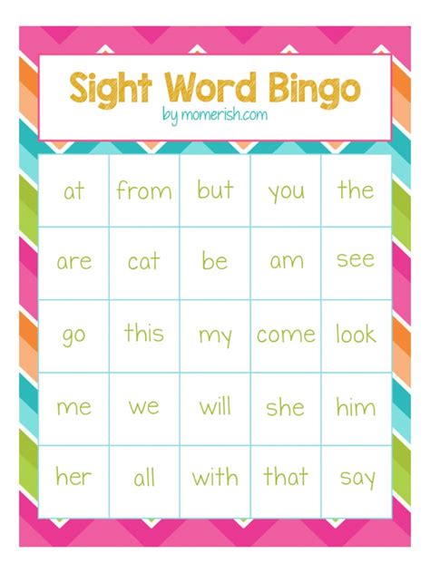 sight word bingo printable