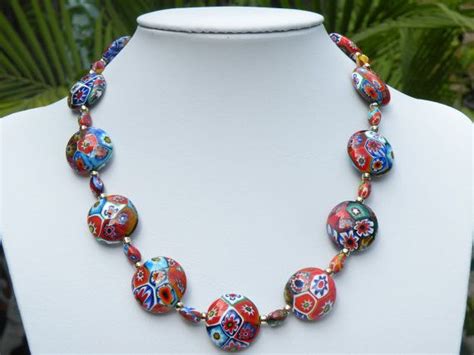 Murano Glass Venetian Beads Millefiori Disc Necklace With Etsy