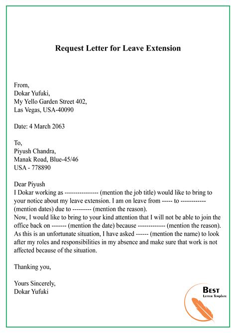 request letter  leave extension   letter template