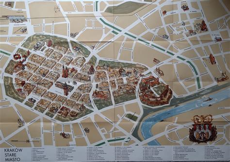 krakow stare miasto wielobarwny malowany plan centrum antykwariat