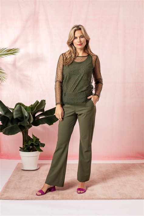 studio anneloes broek flair bonded army green hidden styles lifestyle fashion