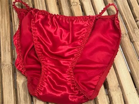 Vintage Red Slippery Satin String Bikini Panty By Delicates Y2k Sz 7 0