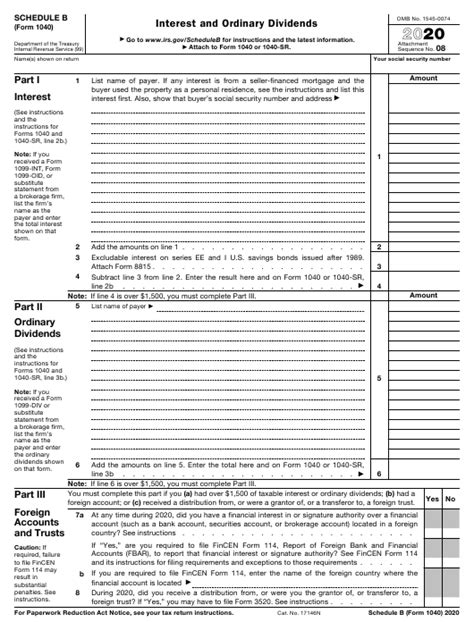Irs Form 1040 Schedule B Download Fillable Pdf Or Fill Online Interest