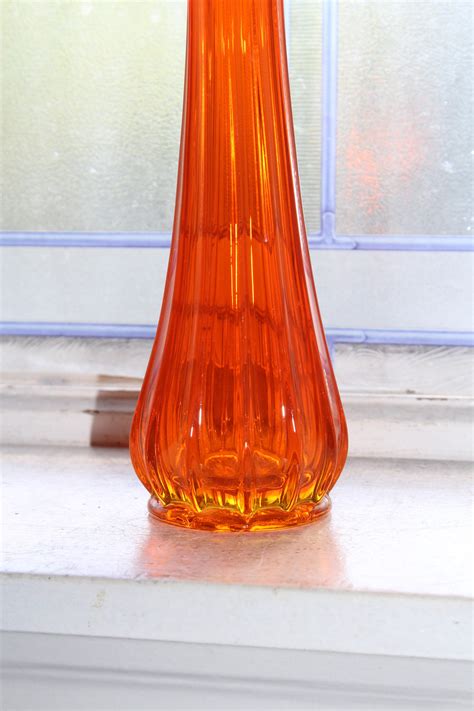 Large Orange Swung Glass Vase 12 5 Vintage Mid Century Modern