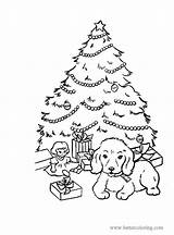 Christmas Tree Coloring Pages Dog Puppy Presents Sheet Sheets Gifts Xmas Printable Color Puppies Trees Print Under Gift Present Silhouettes sketch template
