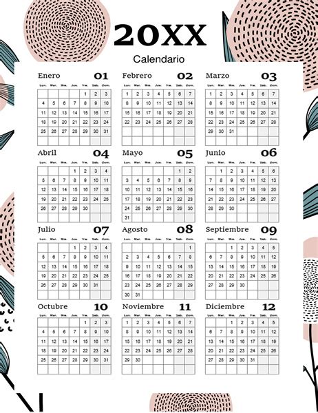 calendario de  mes de cualquier ano