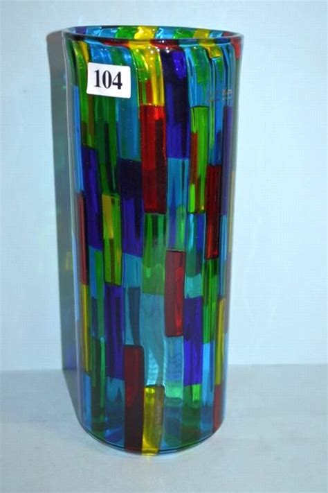 Large Rainbow Coloured Murano Glass Vase Signed A Ballarini
