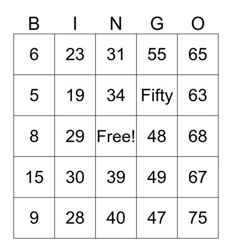 number bingo   bingo card