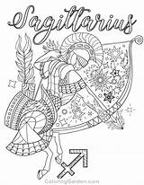 Coloring Pages Sagittarius Zodiac Adult Adults Book Coloringgarden Colouring Printable Signs Horoscope Mandala Sheets Sign Pdf Saggitarius Print Format Gemini sketch template