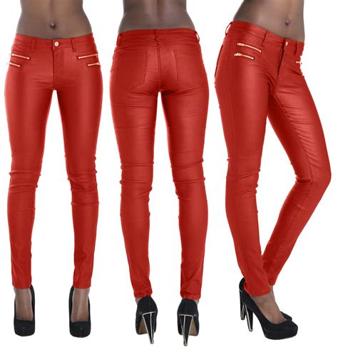 womens black wet look leather jeans skinny trouser leggings size 6 8 10