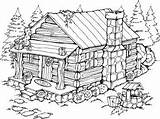 Cabin Coloring Log Pages Woods Drawing Printable Cottage Summer Cabins Adult Wood Burning Drawings Mountain House Patterns Sketch Stamps Color sketch template