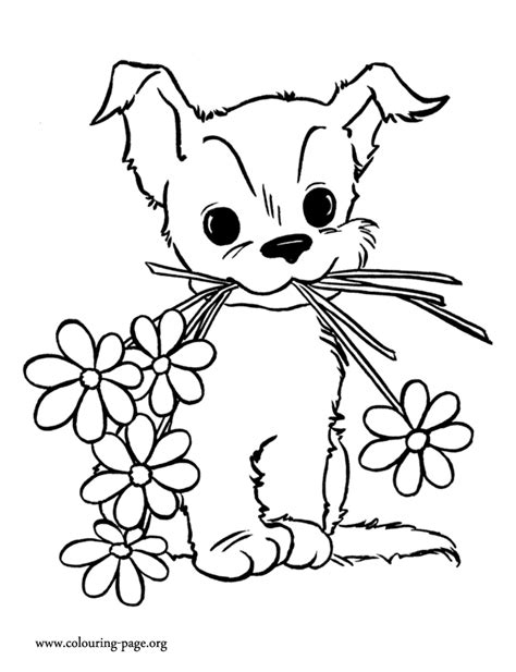 mothers day cute puppy  flowers coloring page