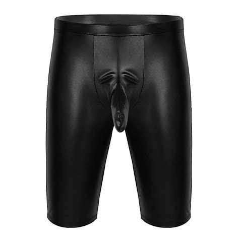 2021 faux leather mens slim short pants with penis sleeve sexy lingerie