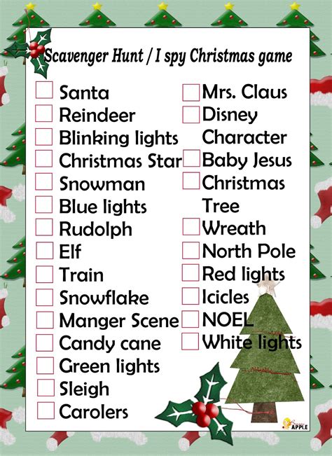 printable holiday scavenger list