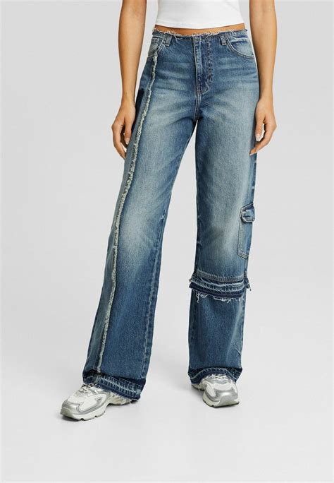 bershka  patch flared jeans blue grey zalandoie