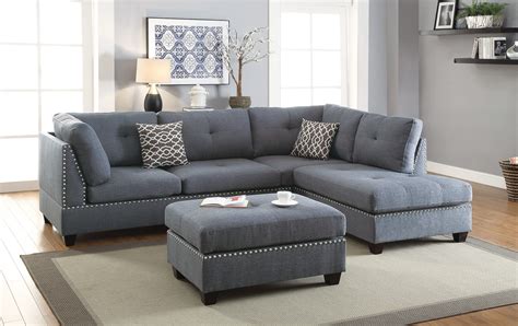 blue gray  pcs sectional sofa set  poundex