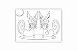 Coloring Two Cats Smiling Pages Cat Kids sketch template