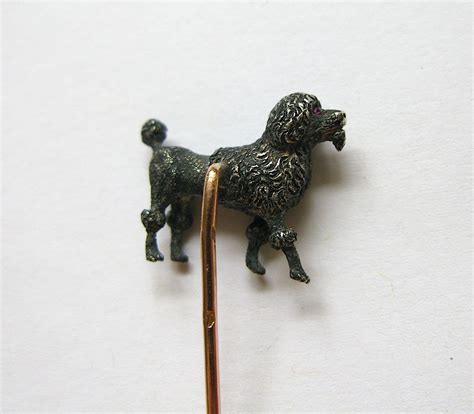 Antique French Poodle Stickpin C 1880 In 18ct Rose Gold Oxidised
