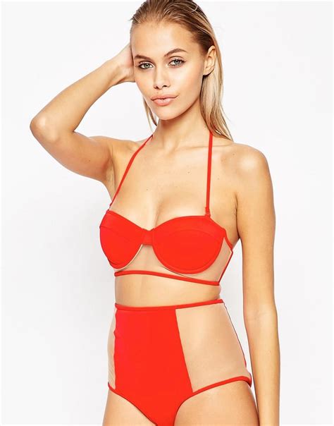 asos ix and match mesh insert longline bikini top 25 and asos mix sexy swimsuits popsugar