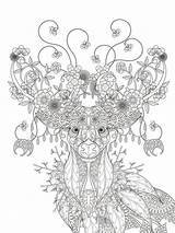 Coloring Deer Pages Christmas Adult Flower Flowers Floral Adults Tree Colouring Branches Patterns Nature Leaves Magnificent Drawn Elements Inspired Printable sketch template