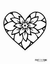 Heart Flower Coloring Pages Large Printable Shape Flowers Hearts Inside Color Floral Valentines Valentine sketch template