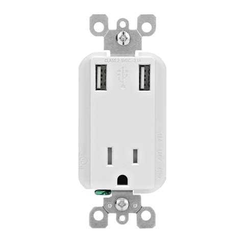 leviton  amp decora tamper resistant combination outlet  usb charger white