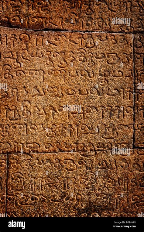 ancient inscriptions  stone wall  tamil language stock photo alamy
