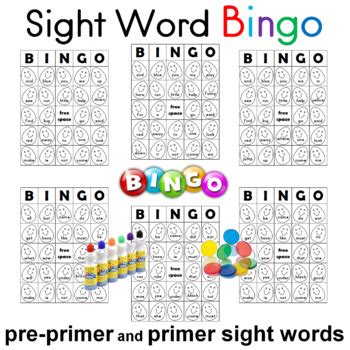 kindergarten sight words bingo sheets  sheets  pre primer
