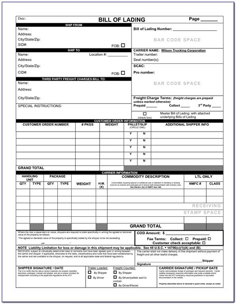 blank straight bill  lading short form  form resume pertaining