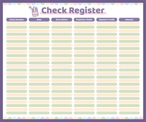 full page printable check register template printable form templates