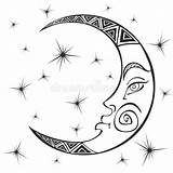 Maan Astrological Engraving Mystical Zodiac Symbool Maand Bohostijl Astrologisch Gravure Etnisch Oud Mystiek Esoterische Dierenriem Esoteric sketch template