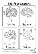 Seasons Four Colouring Pages Coloring Worksheets Kids Printable Kindergarten Activities Season Preschool Spring Year Activityvillage Poster Autumn Activity Summer Trees sketch template