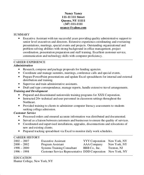 sample executive assistant resume templates  ms word
