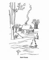 Coloring Pages Winter House Scene Printable Tree Sheets Kids Far Snow Scenes Colouring Color Farm Print Activity Reindeer Elves Favorite sketch template