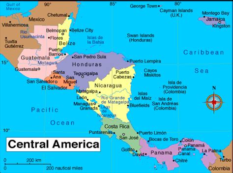 colored central america map   region