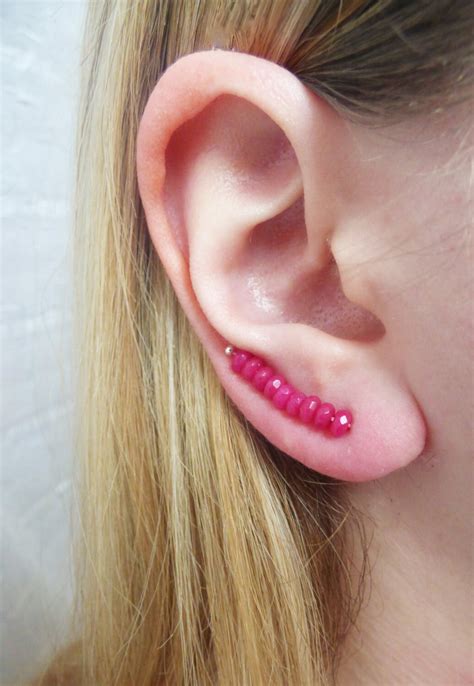 pink ear climbers hot pink ear pins ear crawlers silver earrings ear