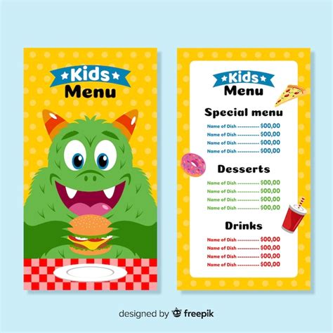 restaurant kids menu template vector