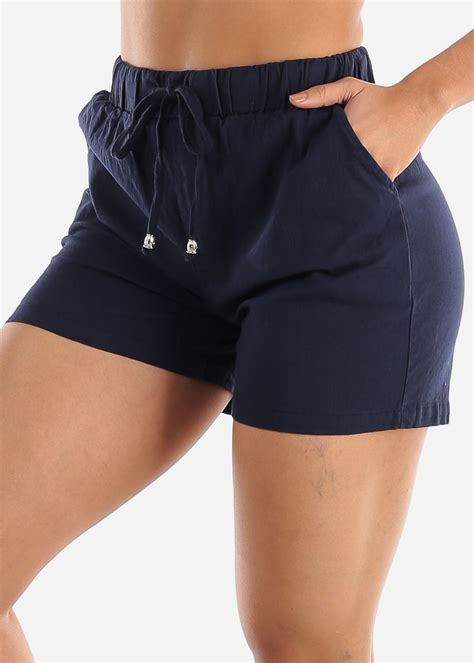 moda xpress womens high waisted shorts linen cotton drawstring waist