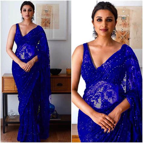 Royal Blue Color Net Saree With Stunning Look Bollywood Style Etsy