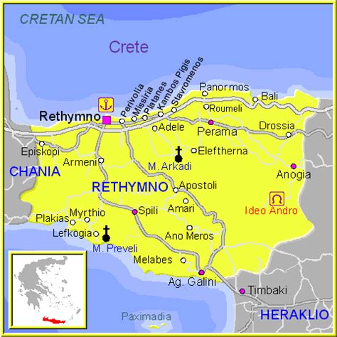 rethymnon map greece detailed map  rethymnon crete