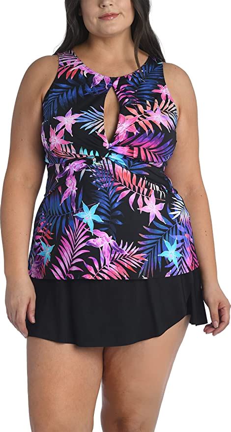 24th and ocean women s plus size high neck twist tankini swimsuit top at