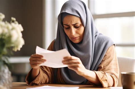 premium ai image an mature arab woman reads a letter annoyed and worried